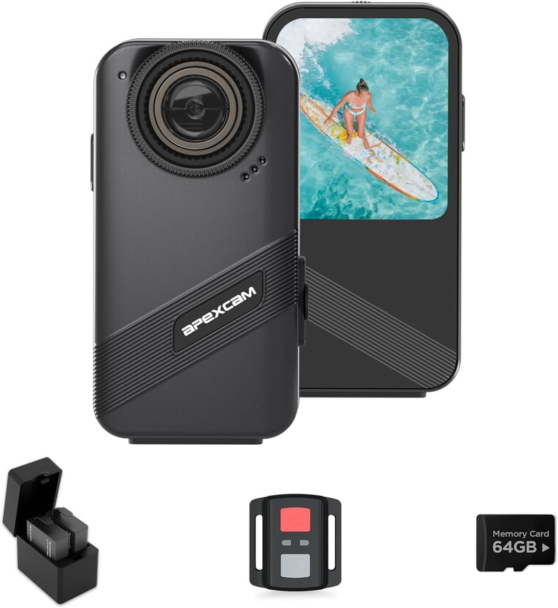 Apexcam K20 Érintőképernyős Akciókamera 4K60FPS 48MP WiFi 20m Vízálló Sportkamera 64GB Kártyával és Távirányítóval