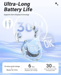 ACEFAST T8 Bluetooth fülhallgató, 30 órás üzemidő, zajszűrés, átlátszó LED kijelző, jégkék 4