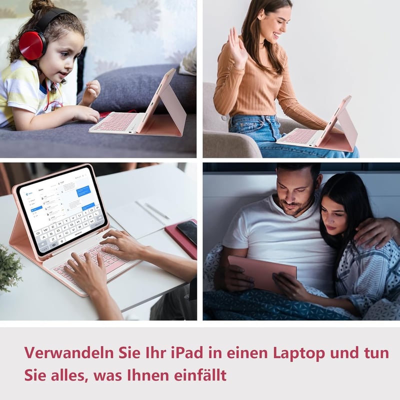 TQQ iPad A16 11/10 Generációs Védőtok Levehető Bluetooth Billentyűzettel - QWERTZ Német Kiosztás, Mágneses Csatlakozás, Hosszú Üzemidő