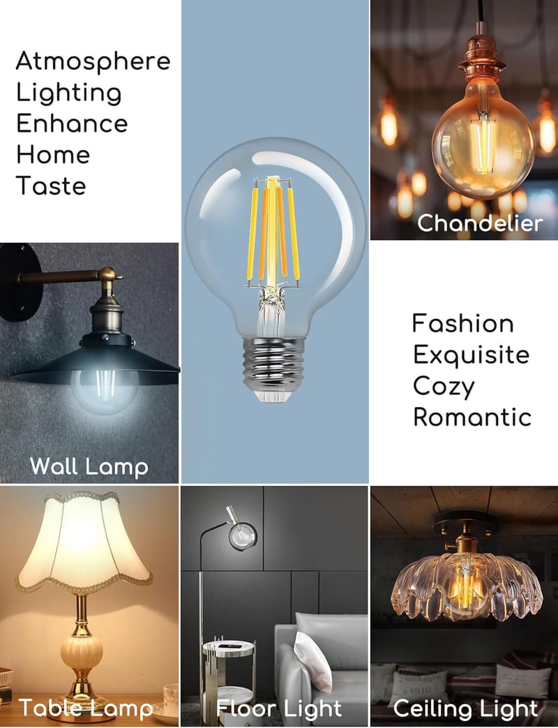 Aigostar E27 LED okos vintage izzó, 6W, G80 gömb, Alexa és Google Home kompatibilis, állítható fényerő