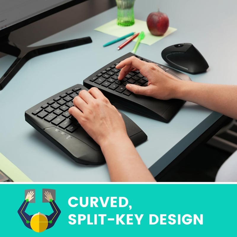 Perixx PERIBOARD-624B Vezeték Nélküli Ergonomikus Split Billentyűzet Állítható Dőlésszöggel - Lapos Gombokkal - US Angol Kiosztás