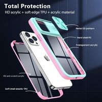 iPhone 14 Pro Max Ütésálló Tok Csúsztatható Lencsevédővel - Rózsaszín-Kék 5