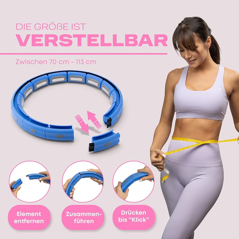 WELLRELAXX Okos Hula Hoop Csendes Súlygolyóval - 113 cm Átmérő Felnőtt Fitness Karika Fogyókúrás Övvel Kék