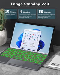 MoKo Német Bluetooth Billentyűzet Microsoft Surface Pro 7/6/5/4/3 Készülékekhez - QWERTZ Kiosztás, Érintőpad, 7 Színű Háttérvilágítás, Újrat 6