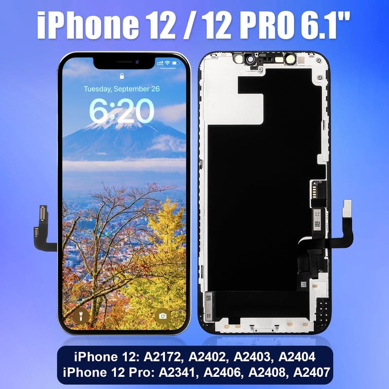 Brinonac iPhone 12/12 Pro Kijelző Cserecsomag, 6.1" Full HD LCD Érintőképernyő, Szerelőkészlettel és Edzett Üveg Védőfóliával