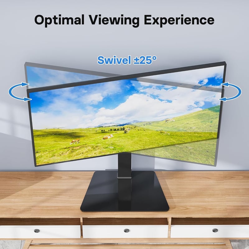 BONTEC Forgatható TV Állvány 42-86 Colos LCD LED OLED Lapos és Ívelt Televíziókhoz - Állítható Magasságú Edzett Üveg Talp, 50 kg Teherbírás,