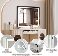 Saimeihome Hollywood Sminktükör LED Világítással - 80x55cm Fehér, 3 Fényárnyalat, 10X Nagyítás, USB, Érintésvezérlés, Asztali vagy Falra Sze 4