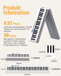 OYAYO 88 Billentyűs Összecsukható Digitális Zongora LCD Kijelzővel - Félig Súlyozott Billentyűk, Bluetooth MIDI, Hordtáskával, Gyerekeknek 4