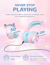 iClever LED-es macskafüles Bluetooth gyerek fejhallgató, hangerőkorláttal, 50 órás üzemidővel 4