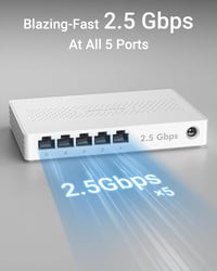 BrosTrend 5-Port 2.5G Ethernet Switch - Menedzsment nélküli hálózati elosztó játék PC és NAS szerverekhez, Plug-and-Play, ventilátor nélküli 2