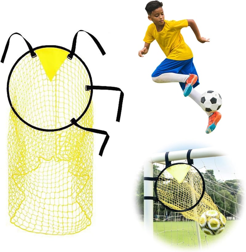 Mellystore Plasă de poartă fotbal - Țintă antrenament - Galben, îmbunătățește precizia șuturilor, instrument de antrenament cu geantă de transport, fixare ușoară, pentru toate vârstele