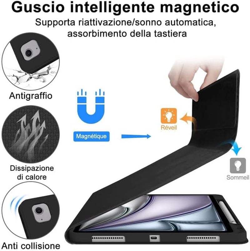 SENGBIRCH iPad Air 13" (M2, 2024) Bluetooth Billentyűzetes Tok - Levehető Mágneses Billentyűzet, Ütésálló PU Bőr Védőtok, Fekete