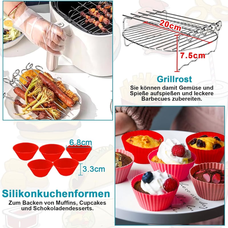 Philips XL, COSORI, Cecotec légkeveréses sütő szilikon tartozékkészlet 21cm - 4 db
