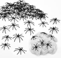 Óriás Halloween Pókháló Szett 100g - 60 Műpókkal, Fekete-Fehér, 27m² 1