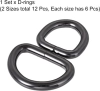 Uxcell Fekete Fém D Gyűrű Csat 16mm és 25mm, 12 darabos szett 3