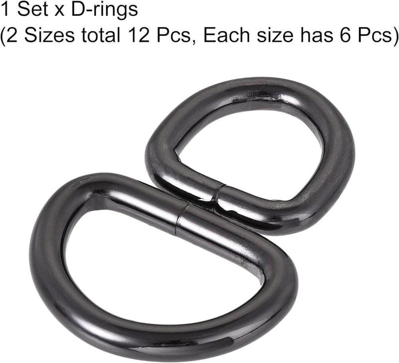 Uxcell Fekete Fém D Gyűrű Csat 16mm és 25mm, 12 darabos szett