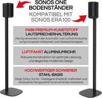 Sound bass Hangszóró Állvány Dupla Csomag - Kompatibilis Sonos One, Play:1, One SL és ERA 100 Hangszórókkal - Fekete Hangfal Tartó Kábelrend 3