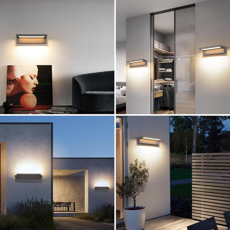 KUKAK 36W LED Kültéri Fali Lámpa, IP65 Vízálló, 3000K Meleg Fehér, 350° Forgatható Panel, Alumínium, Sötétszürke - Kerthez, Teraszhoz, Erkél
