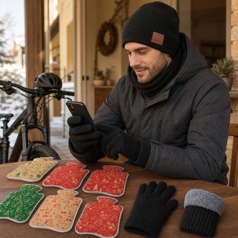 Zimný balíček pre cyklistov: 1x rukavice + 1x Bluetooth čiapka + 6x ohrievač rúk
