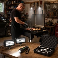 Sada dielenského osvetlenia: 2x magnetické svetlo na gril + 2x LED pracovné svetlo + nabíjacia baterka 1
