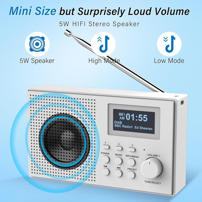 MONODEAL DAB+ rádió Bluetooth-szal, ébresztővel és LCD kijelzővel - Tölthető konyhai kisrádió