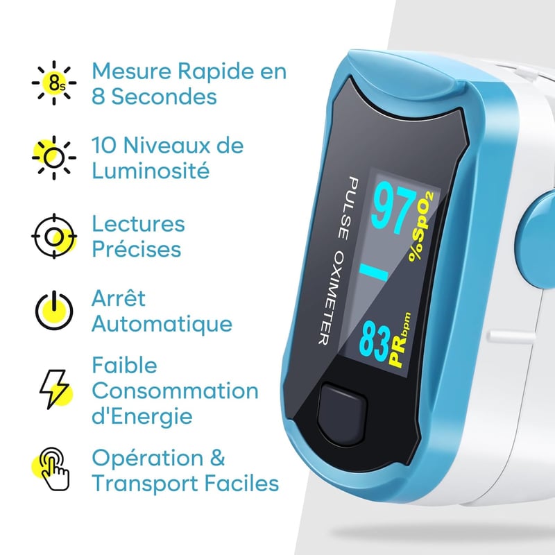 Easy@Home Pulzoximéter - Kék, Forgatható OLED Kijelzővel, Véroxigénszint és Pulzusmérő