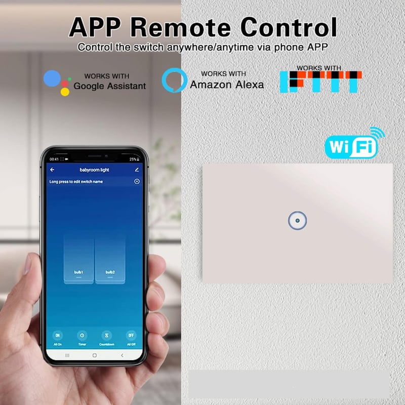 Jinvoo WiFi Okos Fali Kapcsoló - 1/2/3 Gombos Érintésvezérlés, Távirányítás Telefonról, Alexa/Google Home Kompatibilis, Időzítő Funkcióval, 