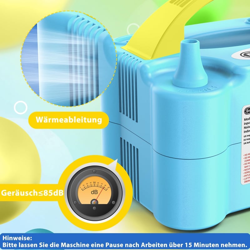 Dr.meter 600W Elektromos Léggömbpumpa Dupla Fúvókával - Kék, Hordozható Lufi Felfújó Partikhoz