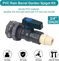 Sinolofty 3/4" PVC Vízcsap Készlet Esővízgyűjtőhöz - Menetes Csatlakozóval és Tömlőadapterrel Akváriumokhoz, Medencékhez, Kerti Hordókhoz 4