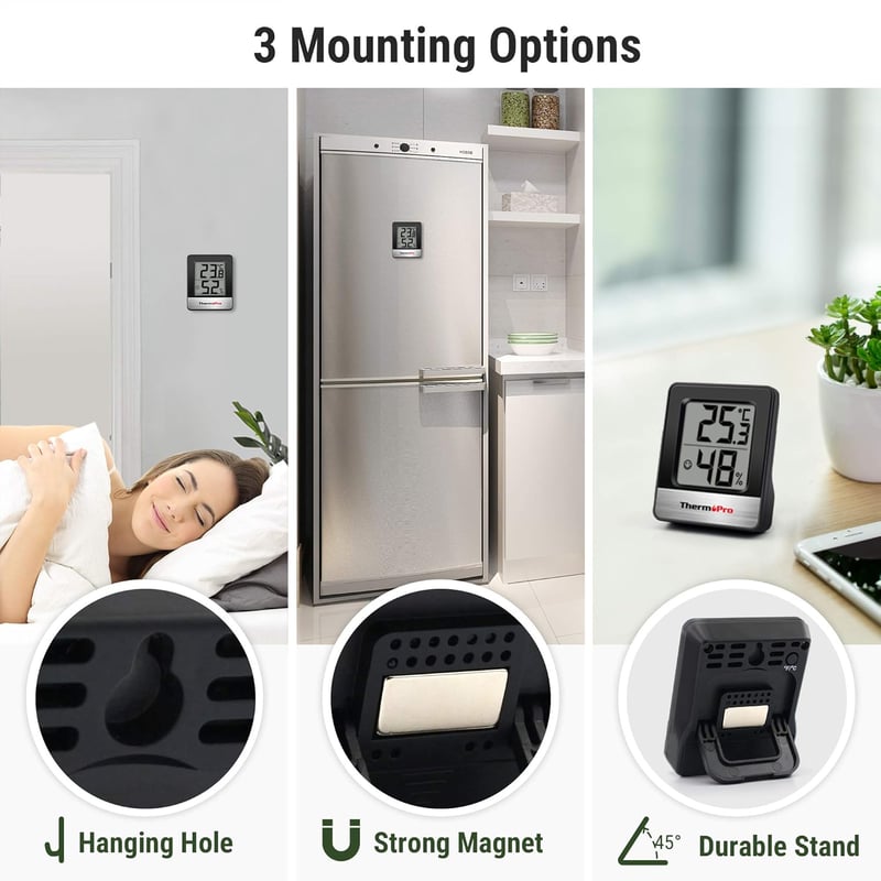 ThermoPro TP49 Digitális Mini Hőmérő és Páramérő - Beltéri Klímafigyelő Készülék Hangulatjelzővel, Fekete
