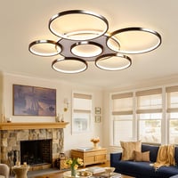 YYUTLUO Modern LED Mennyezeti Lámpa 110cm - Fekete Többkörös Csillár 120W Fokozatmentesen Szabályozható 3000-6000K Fém-Akril Lámpatest 7
