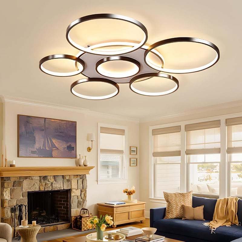 YYUTLUO Modern LED Mennyezeti Lámpa 110cm - Fekete Többkörös Csillár 120W Fokozatmentesen Szabályozható 3000-6000K Fém-Akril Lámpatest