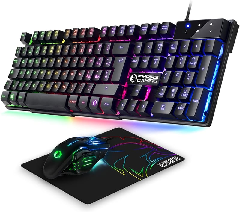 EMPIRE GAMING MK800 3-in-1 Gamer Szett - RGB Billentyűzet 19 Anti-Ghosting Gombbal, Ergonomikus RGB Egér 2400 DPI, Egérpad - PC PS4 PS5 Xbox