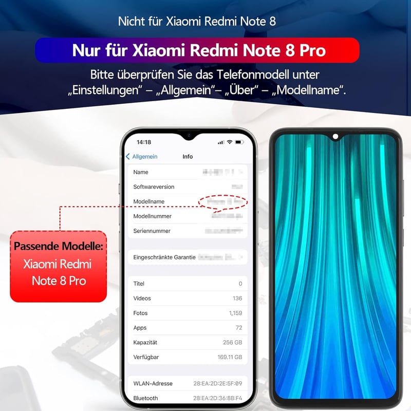RongZy Xiaomi Redmi Note 8 Pro LCD Kijelző Csere M1906G7G Modellhez - Érintőképernyős Digitalizáló Szerszámokkal, Fekete (Single SIM)