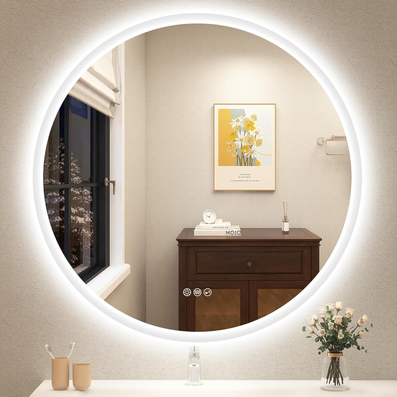 STARLEAD 80 cm Kerek Fürdőszobai Tükör Bluetooth Hangszóróval, Fényerőszabályzós LED Világítással, 3 Színhőmérséklettel, Páramentesítővel, I