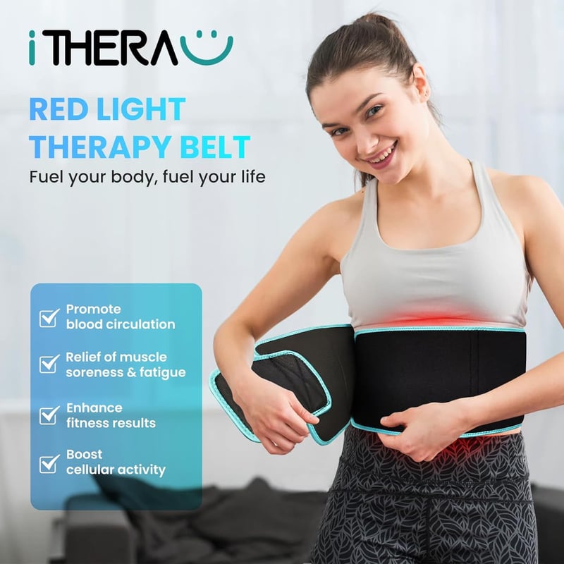 I-THERA-U Infravörös Terápiás Öv - 660 nm & 850 nm Vörös Fényterápiás Készülék Időzítővel Izomrelaxációhoz és Hátfájdalom Enyhítésére