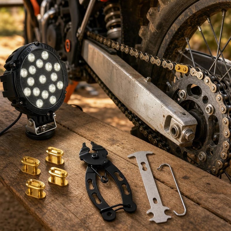 Kit mentenanță lanț: 4x zale 520 + 3x clește montaj + 1x proiector LED 7"