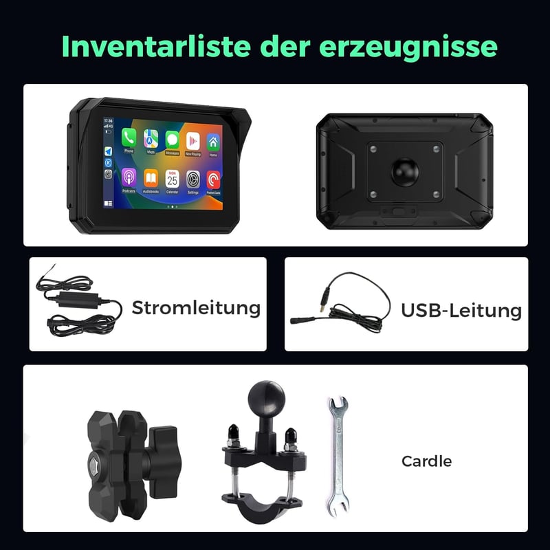 ITEFDTUTNE 5 Colos Vezeték Nélküli Carplay Kijelző Motorkerékpárhoz - IP67 Vízálló Érintőképernyő, Dupla Bluetooth, Hangvezérlés, Navigáció