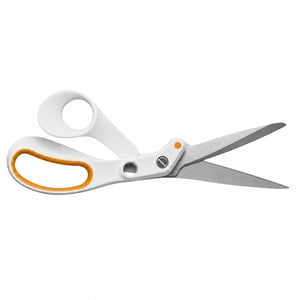 Fiskars Amplify RazorEdge krojačke škare 21 cm, oštrica od nehrđajućeg čelika, bijelo-narančasta drška — Na oštrici (stanje: vidi 2. sliku)