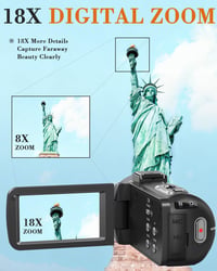 Cameră video 8K 64MP cu zoom digital 18X, ecran rabatabil de 3,0 inchi, card SD, telecomandă 2,4G și 2 baterii, pentru vlogging pe YouTube - Negru 4