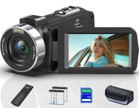 Cameră video 8K 64MP cu zoom digital 18X, ecran rabatabil de 3,0 inchi, card SD, telecomandă 2,4G și 2 baterii, pentru vlogging pe YouTube - Negru 1