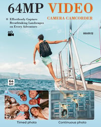 Cameră video 8K 64MP cu zoom digital 18X, ecran rabatabil de 3,0 inchi, card SD, telecomandă 2,4G și 2 baterii, pentru vlogging pe YouTube - Negru 3