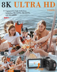 Cameră video 8K 64MP cu zoom digital 18X, ecran rabatabil de 3,0 inchi, card SD, telecomandă 2,4G și 2 baterii, pentru vlogging pe YouTube - Negru 2