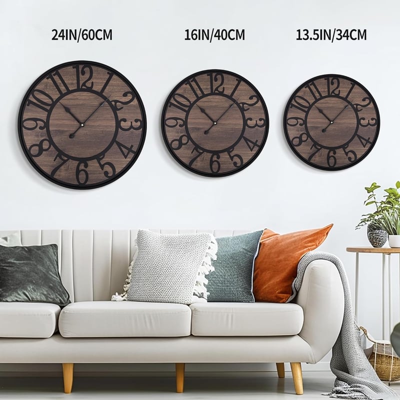 HAITANG Nagy Falióra 60 cm - Csendes, Elemmel Működő Fa Falióra Nappaliba, Hálószobába, Irodába - Modern Fekete Retro Dekoráció