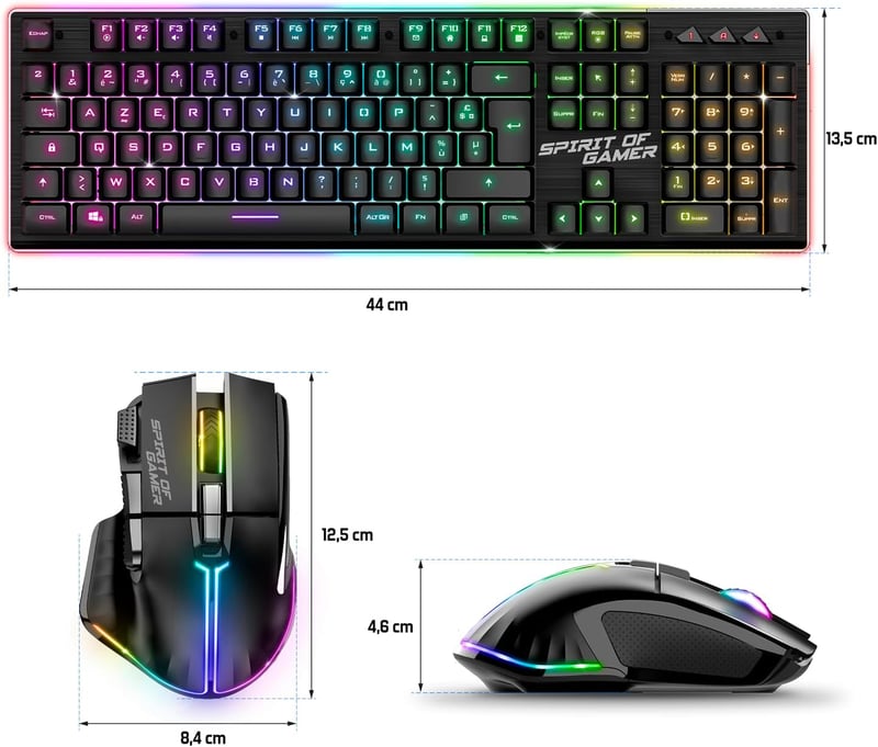 SPIRIT OF GAMER Ultimate 600 RGB vezeték nélküli gamer billentyűzet és egér szett - félmechanikus, 120 órás üzemidő, PC/PS4/PS5/Xbox kompati
