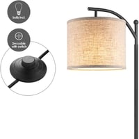 Home Sweet Home Modern Állólámpa, 150 cm, Fekete Lenvászon Ernyővel, E27 LED 9W Izzóval, Lábkapcsolós, Nappali és Hálószoba Világításhoz 4