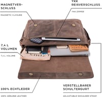 LEABAGS Vintage Bőr Férfi Válltáska 15"-os Laptophoz - Szürkésbarna 3