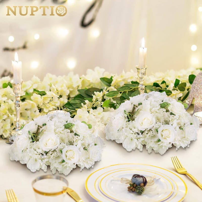 NUPTIO Selyem Virágcsokor Gömbök - 10 db 40 cm Átmérőjű Fehér Művirág Rózsa Dekoráció Asztaldísznek - Esküvői Dekorációs Virágkompozíció