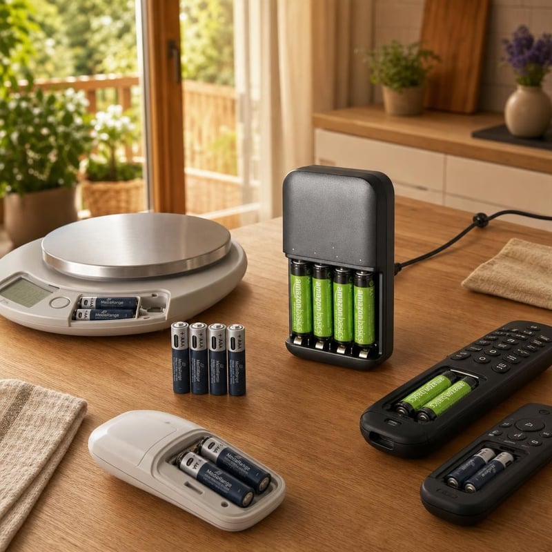 Távirányító-mentő elemtöltő: 4 db USB-C AAA akku + 4 db AA akku + 4 fiókos töltő