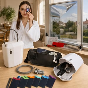 Súkromný cestovný balík: detektor + fólia + trezor + zámok na notebook + RFID opasok + tracker